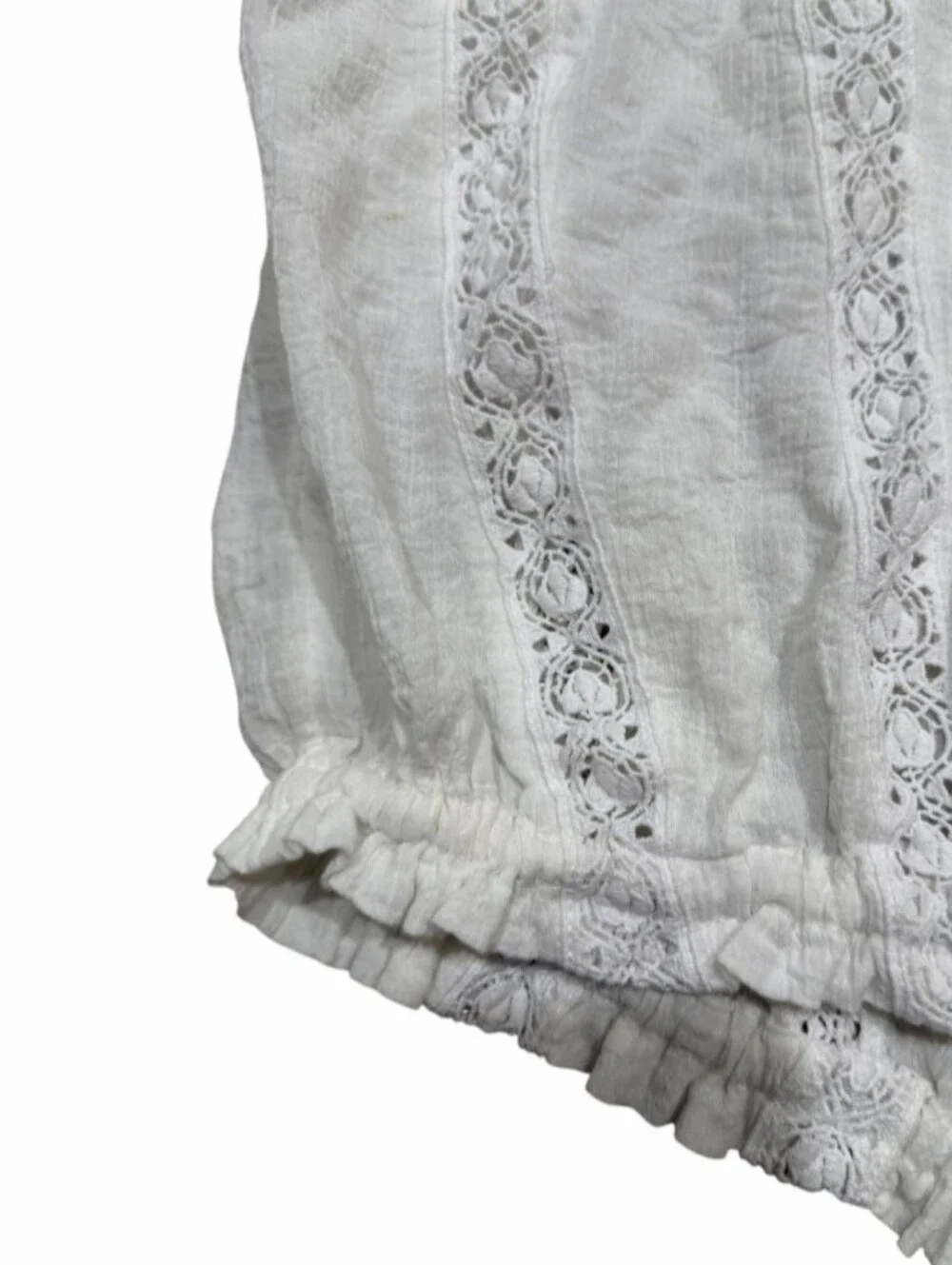 Free People Maria Maria White Top Drawstring Neck Sz M Like New